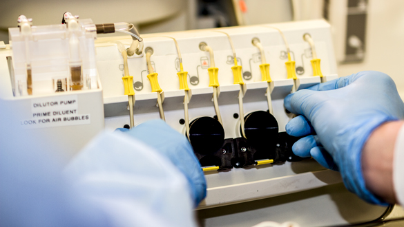医学实验室技术人员学生在实验室使用稀释的泵。